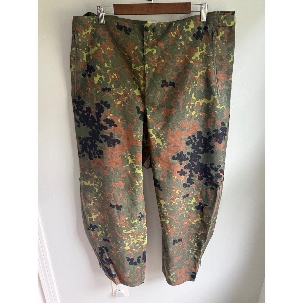 German Army Flecktarn Camo Rain Pants Gore-Tex Suspenders Feuchter Ringelai 1994